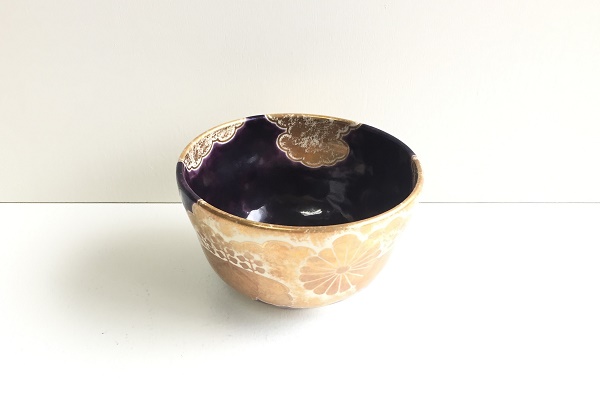 茶碗 紫斑釉 菊桐 小川蘆舟作