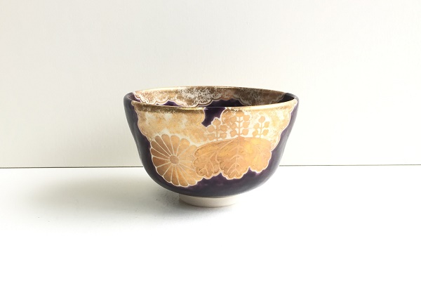 茶碗 紫斑釉 菊桐 小川蘆舟作