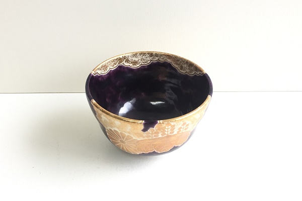 茶碗 紫斑釉 菊桐 小川蘆舟作