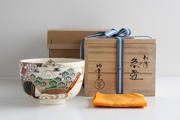 抹茶茶碗 仁清 扇面 富士絵 平安御室窯
