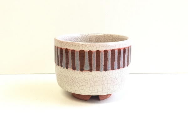 抹茶茶碗 ペルシャ白釉 彩文 佐々木昭楽作