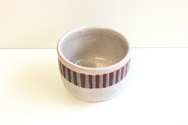 抹茶茶碗 ペルシャ白釉 彩文 佐々木昭楽作