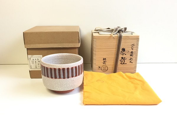 抹茶茶碗 ペルシャ白釉 彩文 佐々木昭楽作
