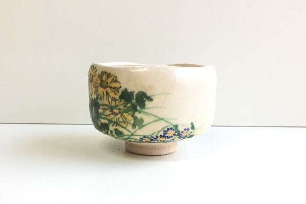 茶碗 白楽 菊絵 川崎和楽作