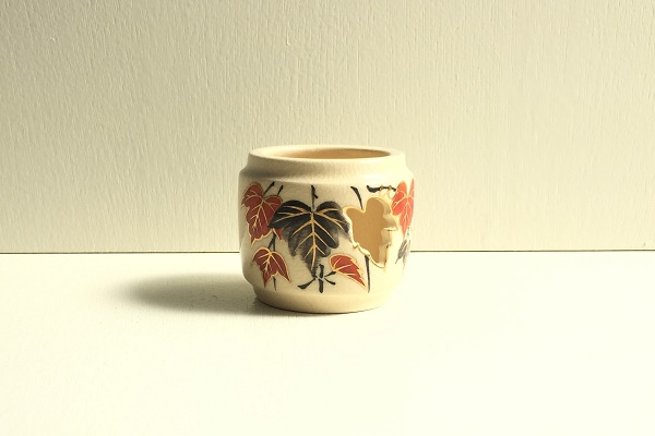 茶道 蓋置 葉の絵 透 真葛焼 宮川香斎作