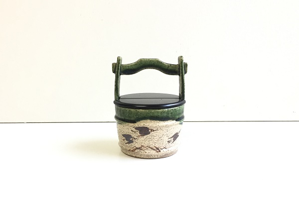 茶入 手桶茶入 織部 合掛 加藤連瓶作